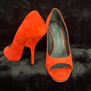 Giuseppe Zanotti Red suede peep toe heels